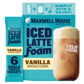 Maxwell House Iced Vanilla Latte with Foam Instant Coffee Drink Mix, 5.92 oz, 6 Packets