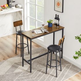 Bar Table Set with 2 Bar stools PU Soft seat with backrest, Rustic Brown,43.31'' L x 15.75'' W x 23.62'' H.