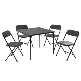 5 Piece Resin Card Table and Four Chairs Set, Black