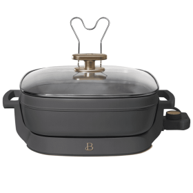 5 in 1 Electric Skillet - Expandable up to 7 Qt with Glass Lid, Oyster Grey by Drew Barrymore
