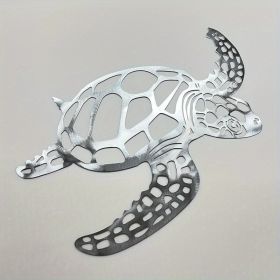 1pc, Metal Sea Turtle Ornament Beach Theme Decor Wall Art Decorations Wall Hanging For Indoor Living Room Decor (Color: Silvery, size: 15.75inch×14.57inch)