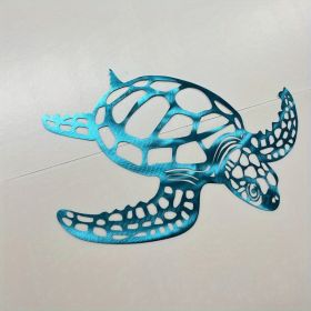 1pc, Metal Sea Turtle Ornament Beach Theme Decor Wall Art Decorations Wall Hanging For Indoor Living Room Decor (Color: Blue, size: 11.81inch×11.02inch)