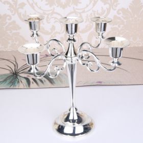 Silver Gold Black Bronze Metal Candle Holder Retro 5 Arms Candle Holder Dinner Hotel Home Decor Romantic Retro Candlestick (Color: Silver)