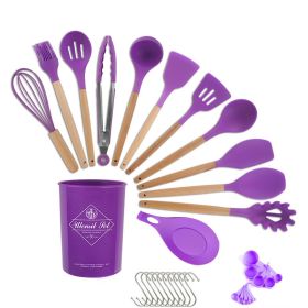 33pcs Set Wooden Handle Silicone Kitchen Utensils 33 Pieces Set Silicone Spoon Shovel Kitchen Gadgets Set Silicone Kitchen Utensils (Color: Purple)