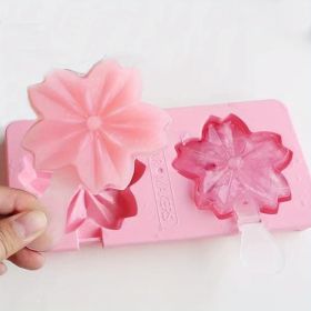 Set Of 2 Cherry Blossom Plastic Popsicle Mold With 2 Ice Cream Sticks (Color: Pink Sakura)