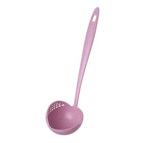 1pc 2 In 1 Filter Spoon Soup Spoon Leak Spoon Long Handle Plastic Large Spoon Hot Pot Spoon Eco-Friendly Kitchen Utensil (Color: Pink)