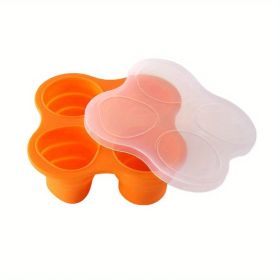 1pc Silicone Storage Folding Ice Sphere Tray Ice Cube Ice Sphere Mold Food Supplement Box With Lid Folding Fruit Snacks Storage Round Ice Sphere Tray (Color: Orange)