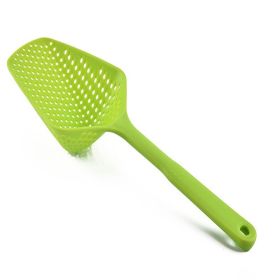 1pc Kitchen Gadget Colander Spatula Leaking Net Strainer Soup Spoon Line Leak Thick Nylon Large Spoon Silicone Leak Ice Shovel 13.5in*4.92in (Color: Green)