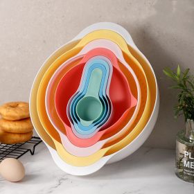 8pcs Mixing Bowl Set; Colorful Kitchen Strainer Basket; Colander Bowls; BPA Free; Plastic Nesting Bowls; Baking Tools (Color: Color 8-piece Set)