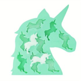 1pc Unicorn Silicone Ice Cube Molds And Tray Chocolate Candy Soap Jelly Cookie Gummy Wax Resin (Color: Green)