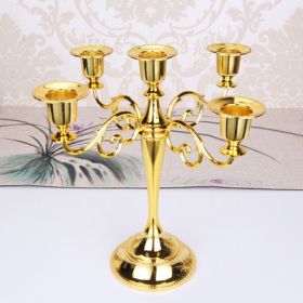 Silver Gold Black Bronze Metal Candle Holder Retro 5 Arms Candle Holder Dinner Hotel Home Decor Romantic Retro Candlestick (Color: Gold)