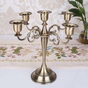 Silver Gold Black Bronze Metal Candle Holder Retro 5 Arms Candle Holder Dinner Hotel Home Decor Romantic Retro Candlestick (Color: Bronze)