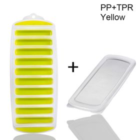 1pc Silicone Ice Cube Tray With Lid Long Strip 10 Grid Cylindrical Ice Tray Ice Making Mold Water Bottle Ice Cube Tray For Freezer (Color: Yellow)