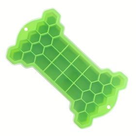 1pc Silicone Ice Tray With Lid; Large Capacity Ice Box; Bone Shaped Silicone Ice Tray; Homemade Ice Cube Mold; Kitchen Tools (Color: Green)