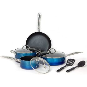 Household Daily Delicacies Pot Safe Non-Stick Cookware Set (Type: 9 Piece, Color: Blue)