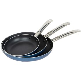Household Daily Delicacies Pot Safe Non-Stick Cookware Set (Type: 3 Piece, Color: Blue)