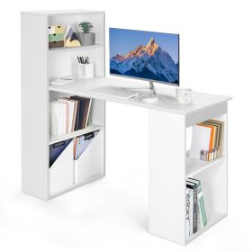 48 Inch Computer Desk with 4-Tier Bookcase and CPU Stand (Color: White)