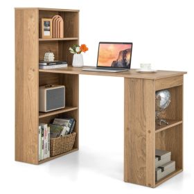 48 Inch Computer Desk with 4-Tier Bookcase and CPU Stand (Color: Natural)