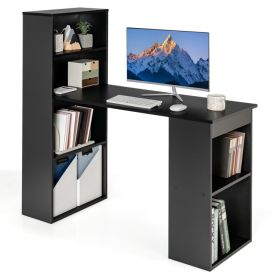 48 Inch Computer Desk with 4-Tier Bookcase and CPU Stand (Color: Black)
