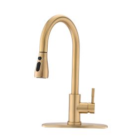 Pull Down Kitchen Faucet with Sprayer Stainless Steel (Color: Brushed Gold)
