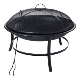 Round Iron Outdoor Wood Burning Fire Pit, Black (size: 26" Modern)
